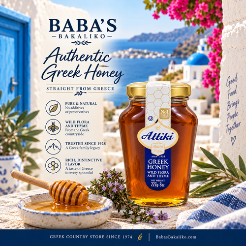 Attiki Greek honey, wild flora and thyme, square storefront image